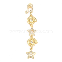 Brass Micro Pave Cubic Zirconia Big Pendants, Golden, Musical Note, 62x11x3mm, Hole: 1.4mm(KK-A297-04E-G)