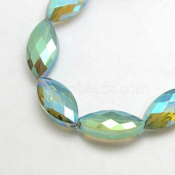 Electroplate Crystal Glass Horse Eye Beads Strands, Faceted, Rainbow Color Plated, Sea Green, 25x12x8mm, Hole: 1mm, about 30pcs/strand, 29.5 inch(EGLA-F071B-06)