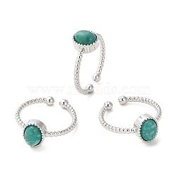 Natural Amazonite Open Cuff Ring, with Brass Findings, Oval, Inner Diameter: 18~18.7mm(RJEW-M166-04P-D)
