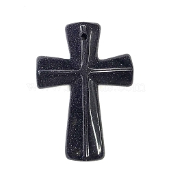Synthetic Blue Goldstone Pendants, Religion Cross Charms, 45x33mm(PW-WG35003-04)