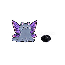 Cat with Butterfly Wing Alloy Enamel Badge Pins, Cute Cartoon Brooch, Clothes Decorations Bag Accessories for Women, Light Grey, 30x26mm(PW-WG81136-02)