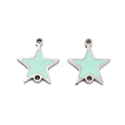 304 Stainless Steel Aquamarine Enamel Connector Charms, Star Links, Stainless Steel Color, 10.5x9x1mm, Hole: 1mm(STAS-Z078-14P)