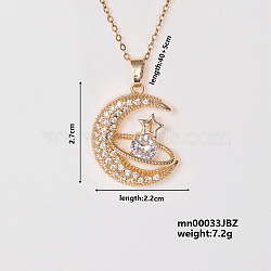 Elegant Fashion Copper Inlaid Zircon Star Moon Necklace Women's Jewelry, 15.75 inch(400mm)(RL5391-1)