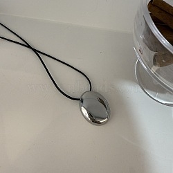 Alloy Pendant Black Waxed Cord Long Necklaces for Women, Platinum, Oval, 35.43 inch(90cm)(FS-WG7FF48-04)