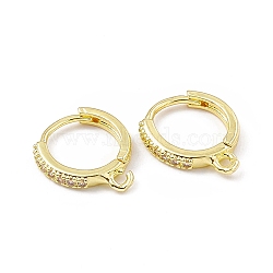 Brass Micro Pave Cubic Zirconia Hoop Earring Findings, with Horizontal Loops, Golden, 13x12.5x2mm, Hole: 1.2mm, Pin: 1mm(KK-P224-03G)