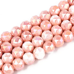 Anti-Tarnish Electroplate Glass Beads Strands, Imitation Gemstone, Round, AB Color Plated, Faceted, Two Tone, Light Salmon, 9.5~10.2mm, Hole: 1.2mm, about 55~57pcs/strand, 14.17~14.96''(36~38cm)(GLAA-N010-10mm-05)