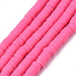 Flat Round Eco-Friendly Handmade Polymer Clay Beads, Disc Heishi Beads for Hawaiian Earring Bracelet Necklace Jewelry Making, Deep Pink, 6x1mm, Hole: 2mm, about 353~378pcs/strand, 17.7 inch(CLAY-R067-6.0mm-48)