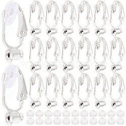 36Pcs Brass Clip-on Earring Converters Findings, with 36Pcs Comfort Silicone Clip on Earring Pads, Silver, 19x6x9mm, Hole: 1mm(KK-SP0001-10S)
