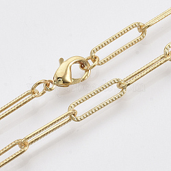 Brass Textured Paperclip Chain Necklace Making, with Lobster Claw Clasps, Real 18K Gold Plated, 18.5 inch(47cm), Link: 15.5x4.5x1mm(MAK-S072-01A-G)