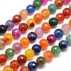Dyed Natural Agate Faceted Round Beads Strands, Colorful, 10mm, Hole: 1mm, about 38pcs/strand, 15 inch(G-E268-34)