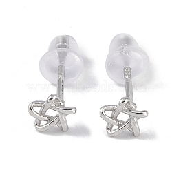Rhodium Plated 999 Sterling Silver Star Stud Earrings for Women, with 999 Stamp, Platinum, 5x5mm(EJEW-S215-03P)