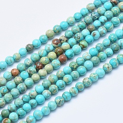 Natural Imperial Jasper Beads Strands, Dyed, Round, Sky Blue, 4mm, Hole: 0.5mm, about 98~102pcs/strand, 15.7 inch(G-A175B-4mm-01)