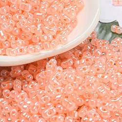 Ceylon Glass Seed Beads, Peanut, Light Salmon, 4~4.5x2~2.5x2~2.5mm, Hole: 0.8~0.9mm, about 10000pcs/pound(SEED-K009-02B-43)