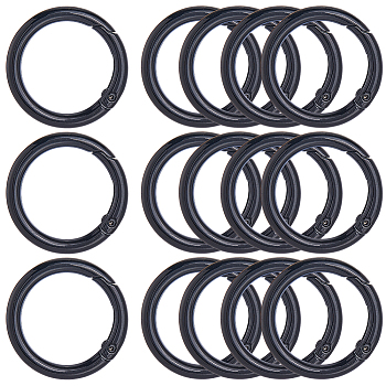 18Pcs Zinc Alloy Spring Gate Rings, Round Ring, Black, 6 Gauge, 33x4mm, Inner Diameter: 25mm