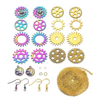 DIY Gear Dangle Earring Making Kits, Including Alloy Pendants & Links Connectors, Brass Cable Chains, Iron & 201 Stainless Steel Earring Hooks, Mixed Color