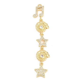 Brass Micro Pave Cubic Zirconia Big Pendants, Golden, Musical Note, 62x11x3mm, Hole: 1.4mm