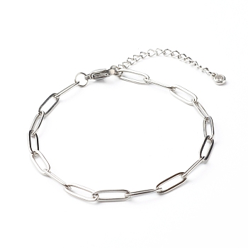 304 Stainless Steel Paperclip Chains Bracelet, Stainless Steel Color, 7-1/4~7-1/2 inch(18.5~19cm)