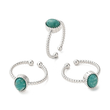 Natural Amazonite Open Cuff Ring, with Brass Findings, Oval, Inner Diameter: 18~18.7mm