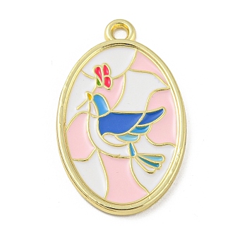 Alloy Pendants, with Enamel, Oval, Golden, Pigeon, 28x17x2mm, Hole: 2mm