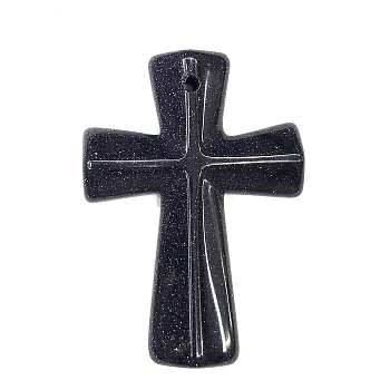 Synthetic Blue Goldstone Pendants, Religion Cross Charms, 45x33mm