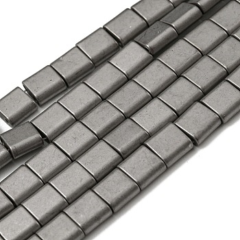 Electroplated Non-magnetic Synthetic Hematite Beads Strands, Square, Matte Style, 2-Hole, Gray, 6x6x3mm, Hole: 1.2mm, about 69pcs/strand, 15.55 inch(39.5cm)