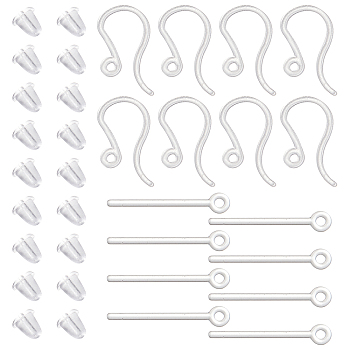 200Pcs Plastic Earring Hooks, with 200Pcs PVC Stud Earring Findings, with Horizontal Loops & 400Pcs Plastic Ear Nuts, WhiteSmoke, 13~15x2~8.5mm, Hole: 0.8~1.2mm, 20 Gauge, Pin: 0.9mm