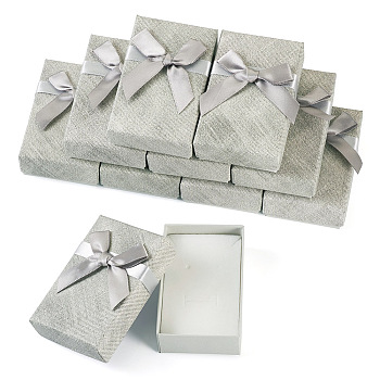 Rectangle Paper Jewelry Set Gift Box, with White Sponge Mat and Bowknot, for Rings, Necklace, Earrings, Dark Gray, 8.4x5.4cm