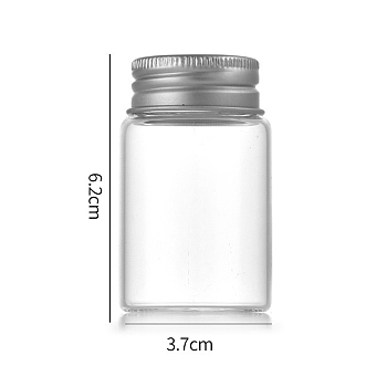 Clear Glass Bottles Bead Containers, Screw Top Bead Storage Tubes with Aluminum Cap, Column, Silver, 3.7x6cm, Capacity: 40ml(1.35fl. oz)