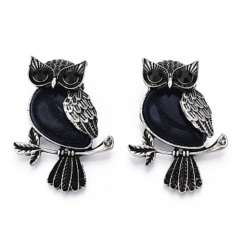 Synthetic Blue Goldstone Pendants, Antique Silver Plated Owl Charms with Blak Glass, Owl, 45x33.5x19mm, Hole: 8x9.5mm