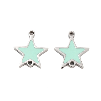 304 Stainless Steel Aquamarine Enamel Connector Charms, Star Links, Stainless Steel Color, 10.5x9x1mm, Hole: 1mm