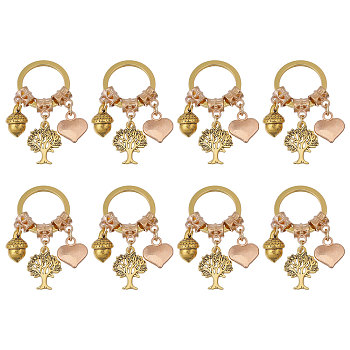 Alloy Keychain, Tree of Life, Heart, Hazelnut, Golden, 52mm, 8pcs/set