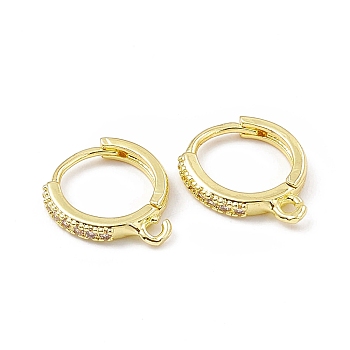 Brass Micro Pave Cubic Zirconia Hoop Earring Findings, with Horizontal Loops, Golden, 13x12.5x2mm, Hole: 1.2mm, Pin: 1mm