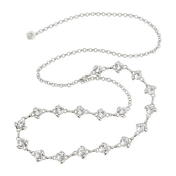 Alloy Flower Link Chain Waist Chains, Chain Belt for Skirt Dress Overcoat Accessories, Platinum, 20-1/8 inch(51.1cm)