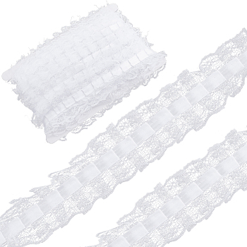 Gorgecraft 10 Yards Polyester Pleated Flower Lace Trim, Garment Accessories, White, 1-3/4 inch(46mm), about 10 Yards(9.14m)/Set