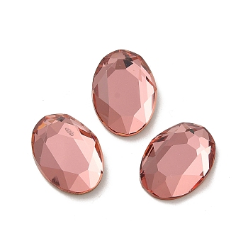 Glass Rhinestone Cabochons, Flat Back & Back Plated, Faceted, Oval, Padparadscha, 14x10x3.5mm