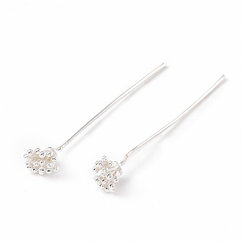Brass Flower Head Pins, Vintage Decorative for Hair DIY Accessory, Silver, 52mm, Pin: 21 Gauge(0.7mm)