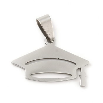201 Stainless Steel Pendants, Doctorial Hat, Stainless Steel Color, 23x28x1.5mm, Hole: 8x4mm