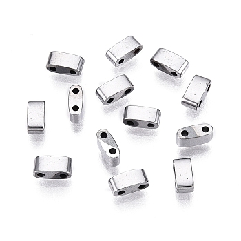 Electroplate Glass Seed Beads, 2-Hole, Rectangle, Platinum Plated, 4.5~5.5x2x2~2.5mm, Hole: 0.5~0.8mm