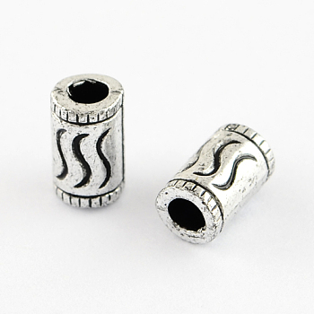 Vintage Acrylic Bead, Column, Antique Silver Plated, 10x6mm, Hole: 3mm, about 2600pcs/500g