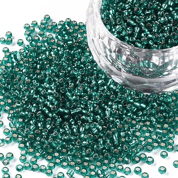 12/0 Grade A Round Glass Seed Beads, Silver Lined, Dark Turquoise, 12/0, 2x1.5mm, Hole: 0.3mm, about 30000pcs/bag