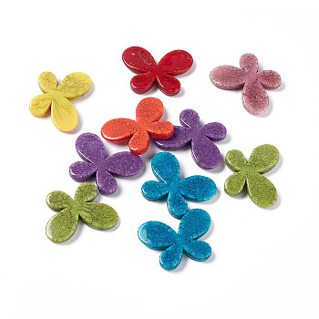 Crackle Opaque Acrylic Beads, Imitation Turquoise, Butterfly, Mixed Color, 33.5x45x7mm, Hole: 3mm, about 85pcs/500g