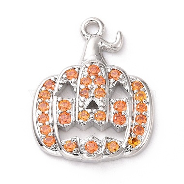 Platinum Dark Orange Pumpkin Brass+Cubic Zirconia Pendants