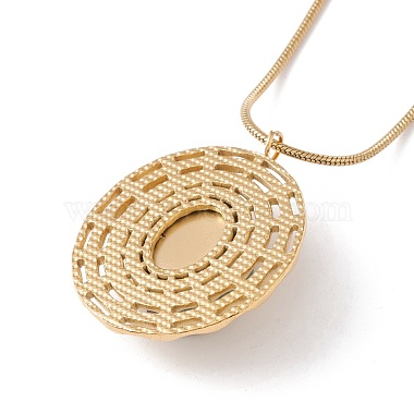 Natural Quartz Flat Round Pendant Necklace with 304 Stainless Steel Snake Chain(NJEW-K244-07G)-2