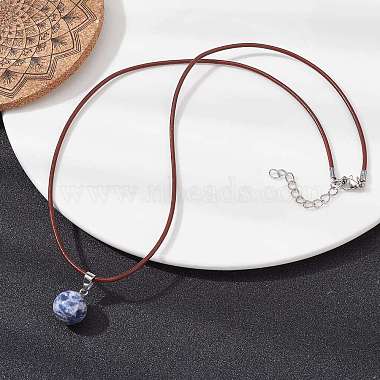 Natural & Synthetic Mixed Gemstone Round Pendant Necklaces(NJEW-JN04478)-4