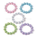 Resin Heart with Evil Eye Beaded Stretch Bracelets, Mixed Color, Inner Diameter: 2 inch(5.2~5.4cm)(BJEW-JB09460)