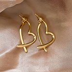 Valentine's Day Alloy Dangle Stud Earrings, Hollow Heart, Golden, 39x2.5~3mm(EJEW-F408-04G)