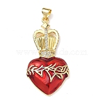 Brass Cubic Zirconia & Enamel Pendants, Heart with Crown Charms, Lead Free & Cadmium Free, Long-Lasting Plated, Rack Plating, Real 18K Gold Plated, 41x21x6mm, Hole: 4x3mm(KK-L253-24G-01)