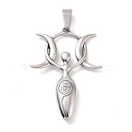 Non-Tarnish 304 Stainless Steel Manual Polishing Big Pendants, Triple Moon Goddess Charms, Stainless Steel Color, 51x36x6.5mm, Hole: 4.5x10mm(STAS-G276-07P)