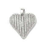 Brass Micro Pave Clear Cubic Zirconia Pendants, Heart Charms, Real Platinum Plated, 20x20x6mm, Hole: 4.5x3mm(KK-L254-07G)