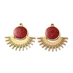 Ion Plating(IP) 304 Stainless Steel Pendants, with Enamel and Glitter Powder, Sun Charm, Golden, Red, 24.5x25x1.5mm, Hole: 1.6mm(STAS-C083-09G-02)
